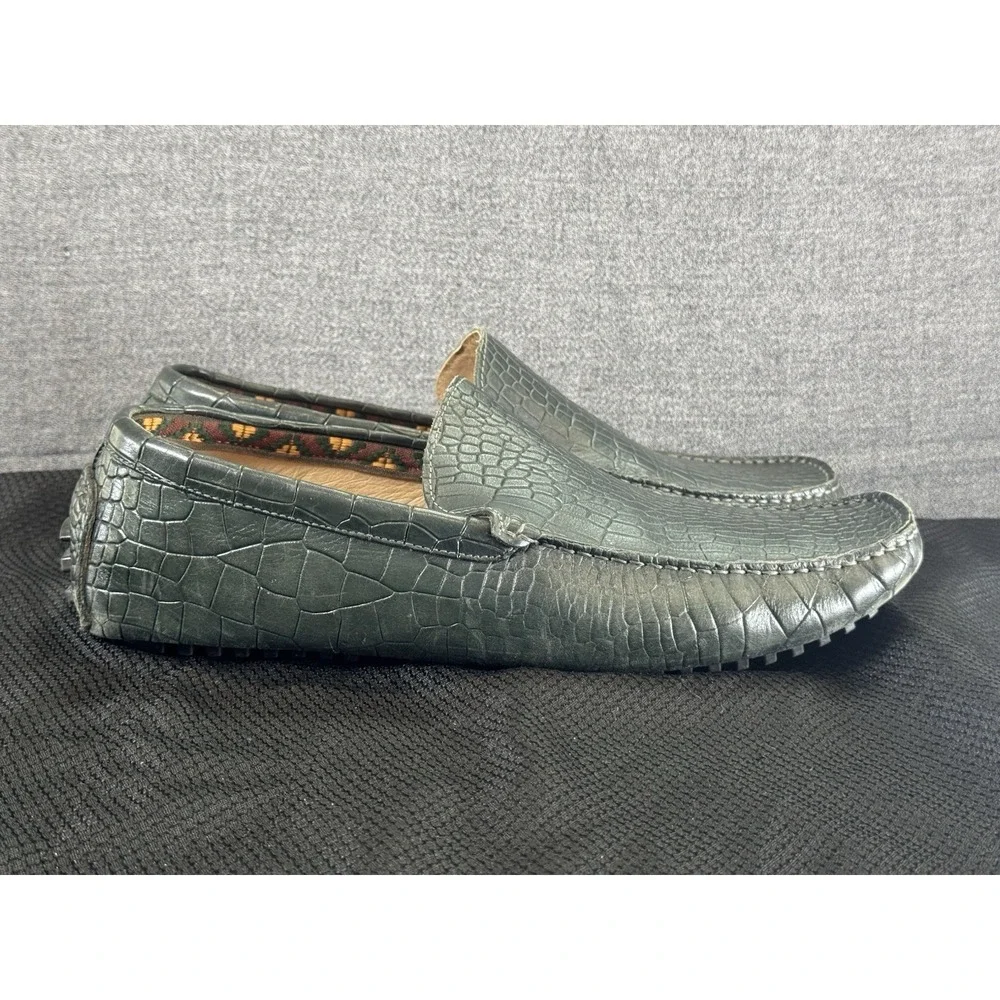 Donald J Pliner Vanda Snake Animal Print Slip On Driving Loafers Green 11.5 Mens